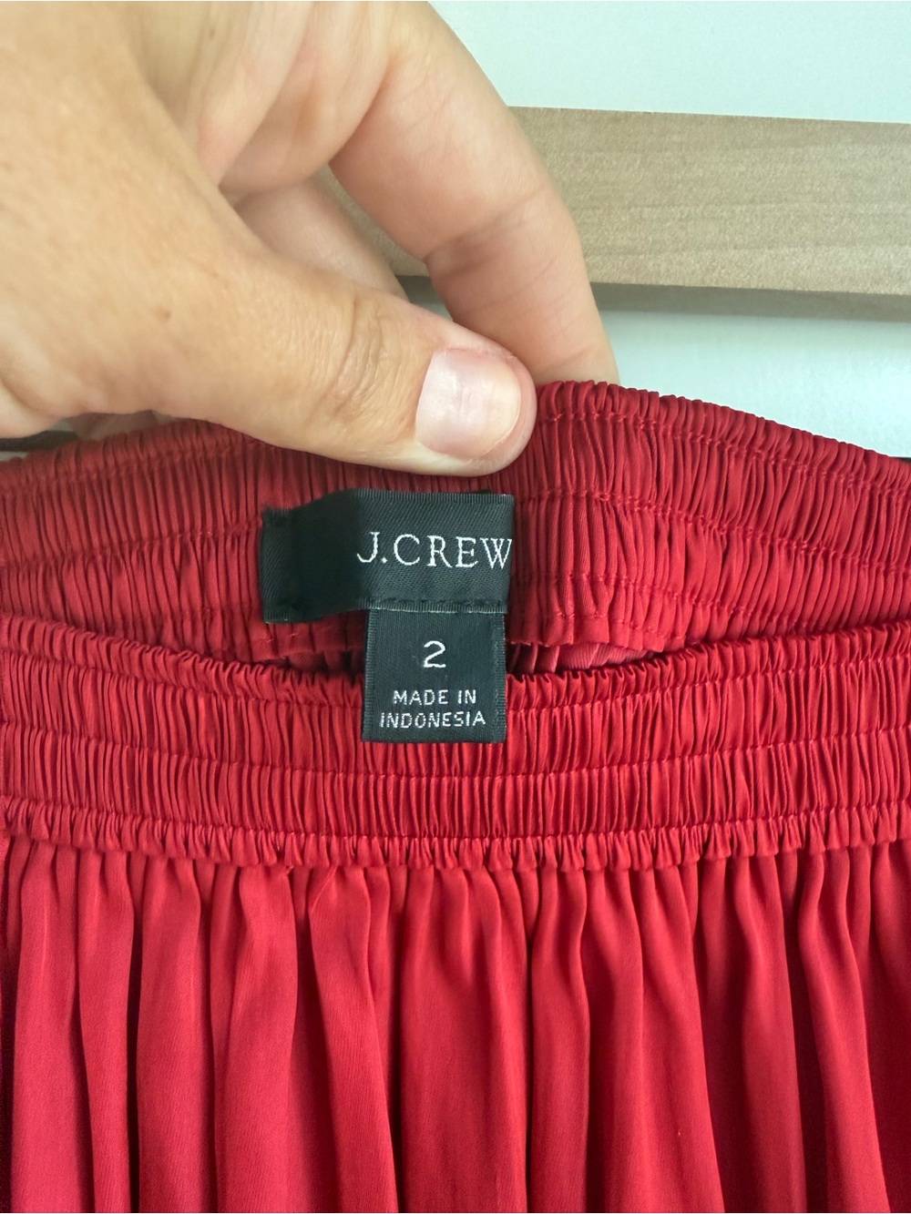 J. Crew Red Smocked Waist Gathered Skirt
